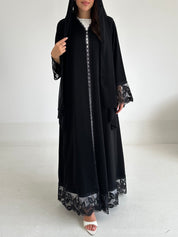 C 2598 Black Leafy Lace Abaya