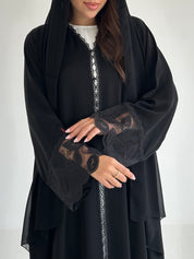 C 2598 Black Leafy Lace Abaya