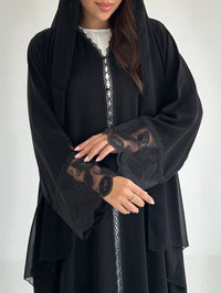 C 2598 Black Leafy Lace Abaya - XS / 50