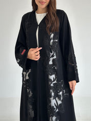 C 2599 Black Beaded Lace Abaya