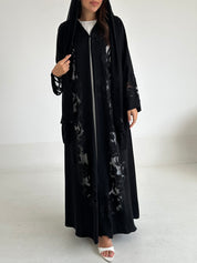C 2599 Black Beaded Lace Abaya