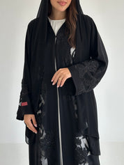 C 2599 Black Beaded Lace Abaya