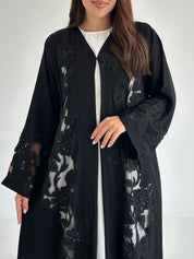 C 2599 Black Beaded Lace Abaya