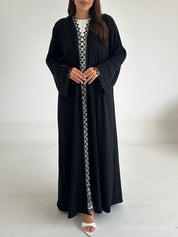 C 2600 Black Beaded Lace Abaya