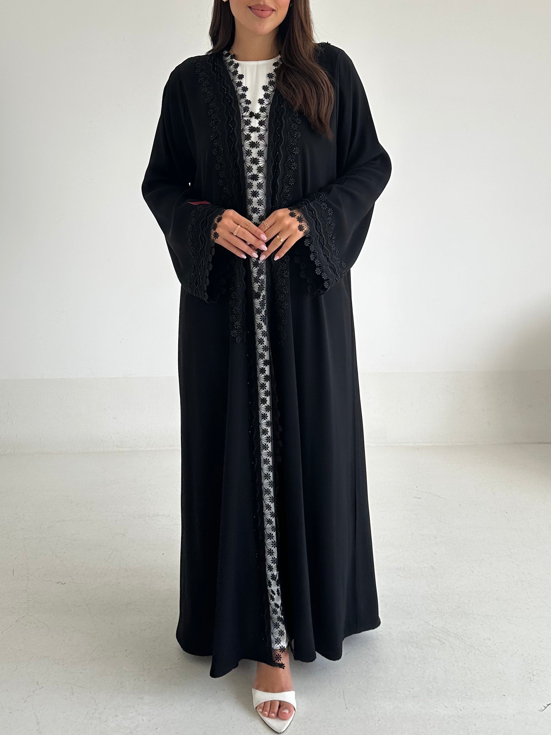 C 2600 Black Beaded Lace Abaya