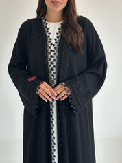C 2600 Black Beaded Lace Abaya