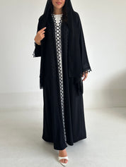 C 2600 Black Beaded Lace Abaya