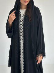 C 2600 Black Beaded Lace Abaya