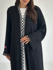C 2600 Black Beaded Lace Abaya