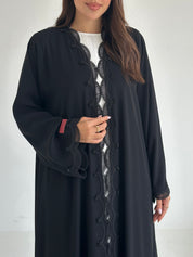 C 2601 Black Beaded Lace Abaya