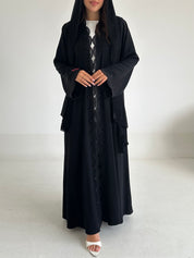 C 2601 Black Beaded Lace Abaya