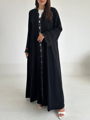 C 2601 Black Beaded Lace Abaya