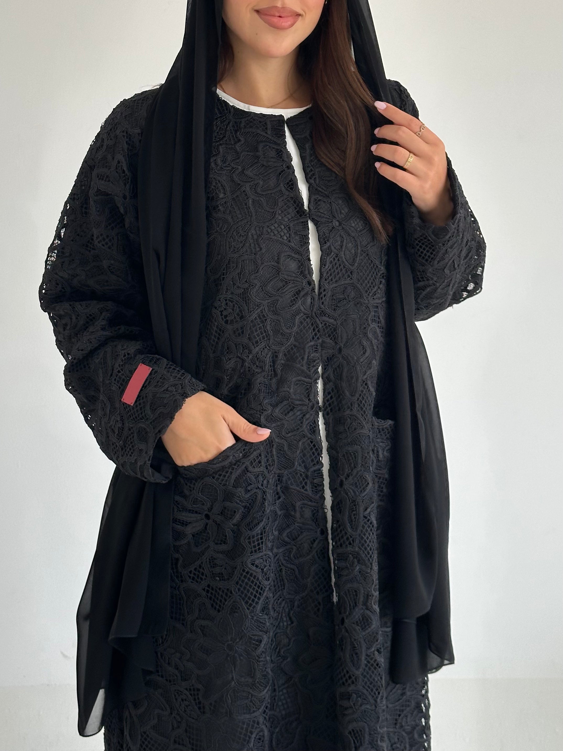 C 2603 Black Dantel Abaya