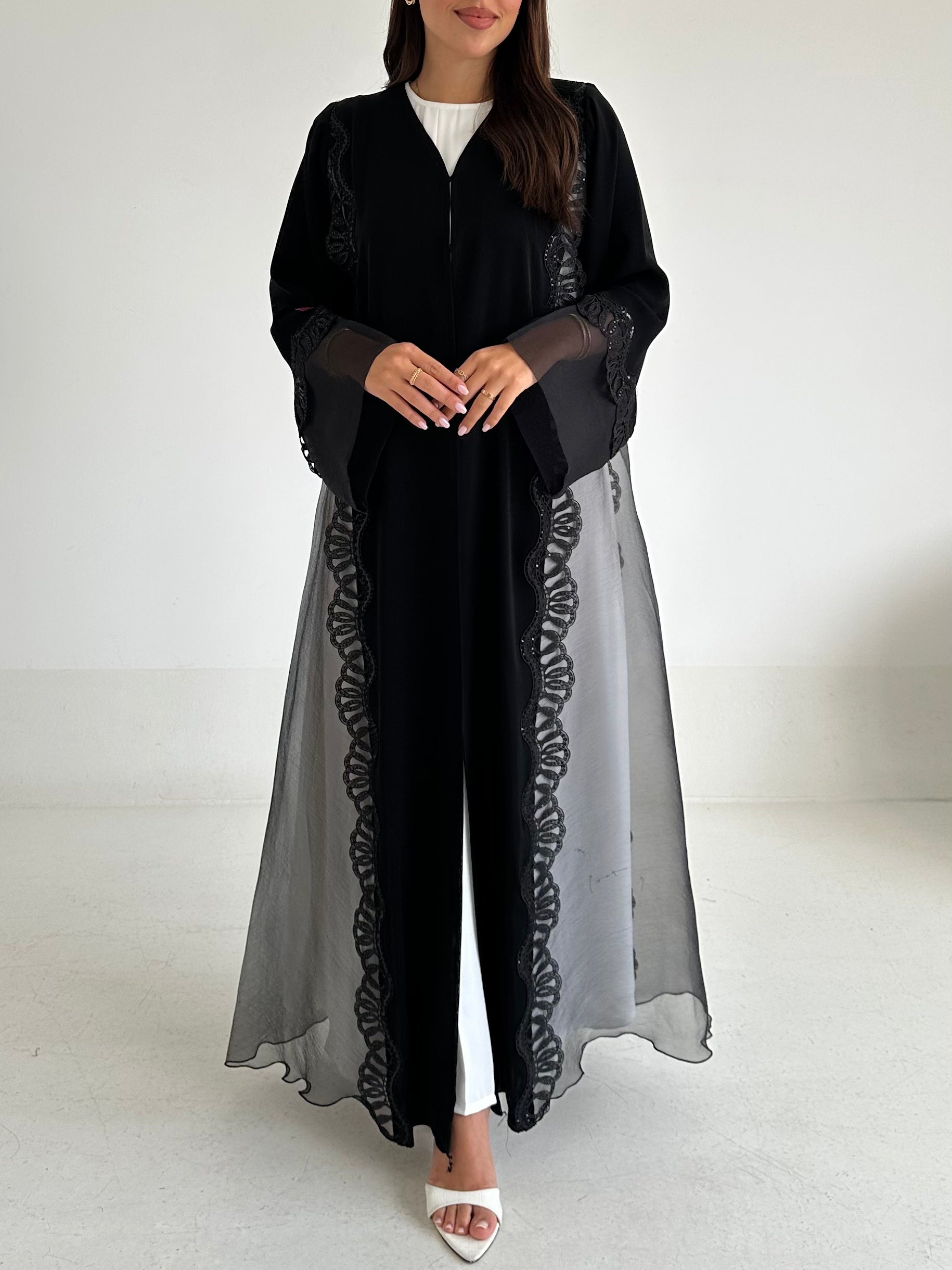 C 2604 Black Sequins Lace Abaya
