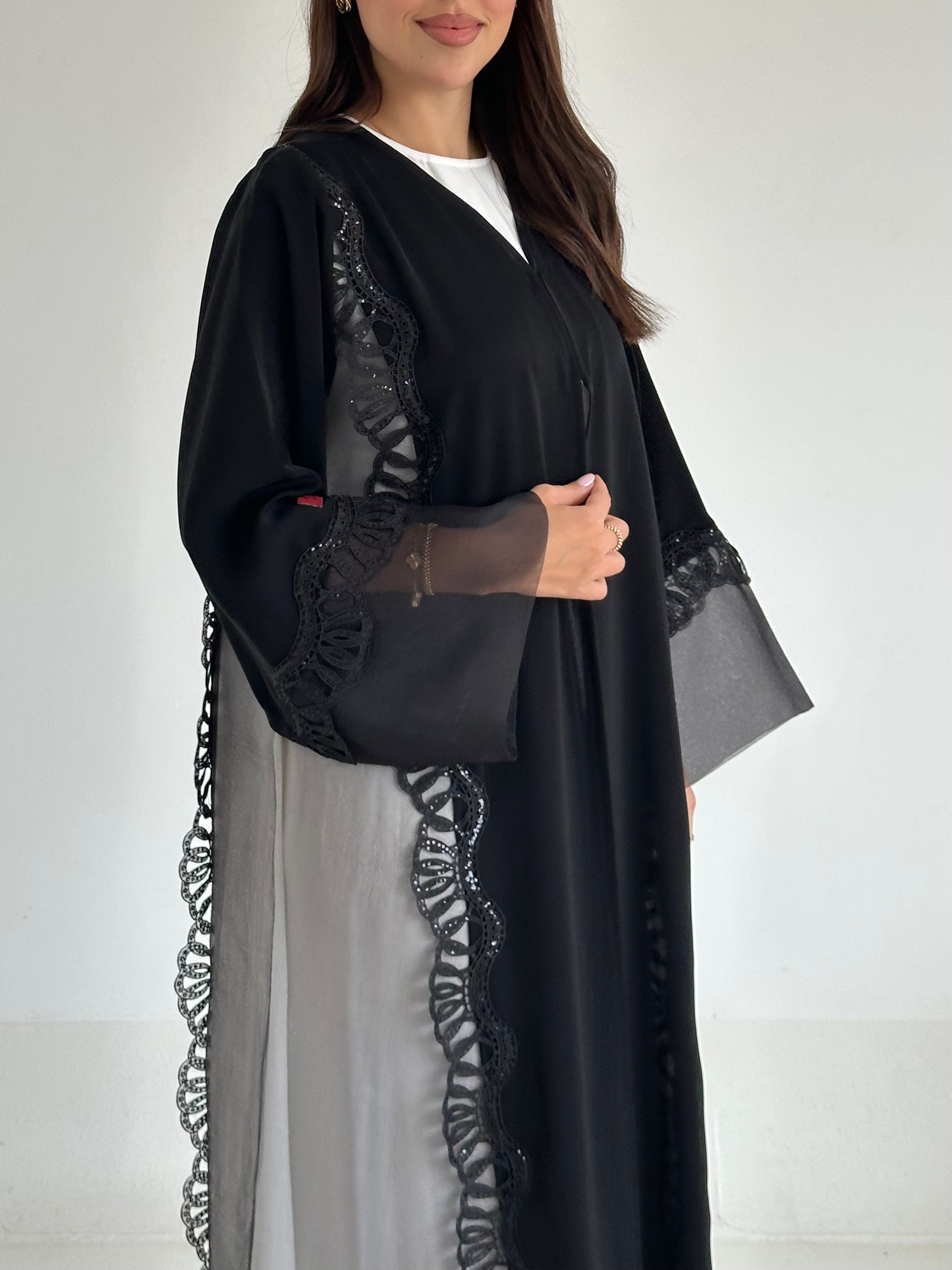 C 2604 Black Sequins Lace Abaya