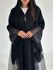 C 2604 Black Sequins Lace Abaya
