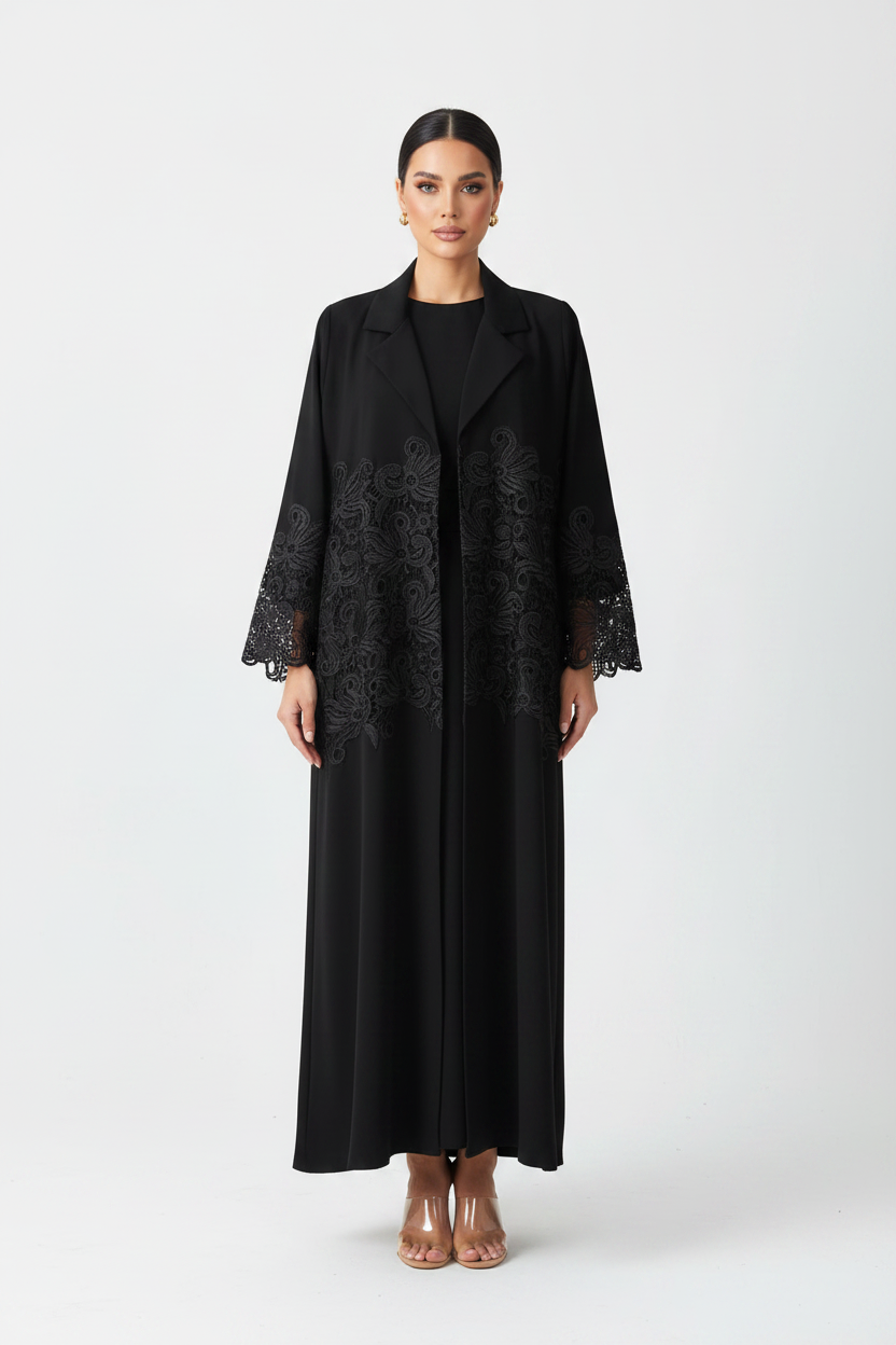 C 2605 Black Dantel Abaya