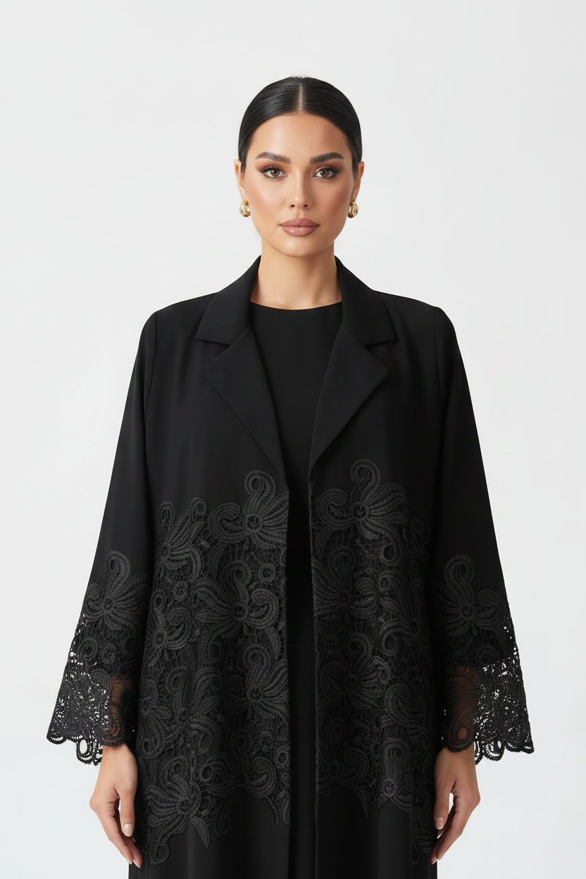 C 2605 Black Dantel Abaya