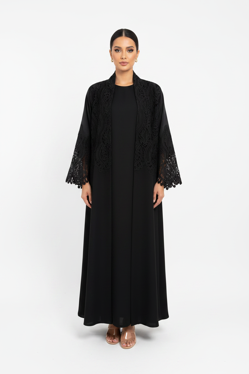 C 2606 Black Dantel Abaya