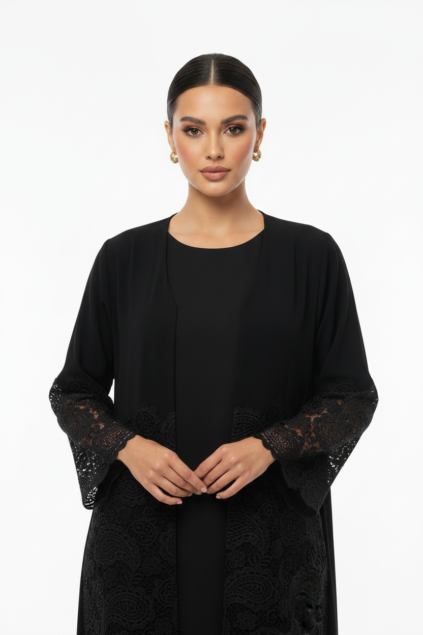 C 2607 Black Dantel Abaya