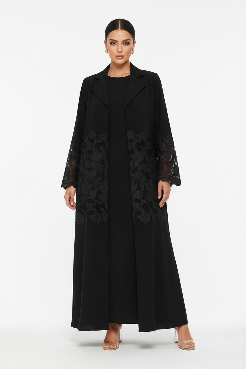 C 2608 Black Dantel Abaya