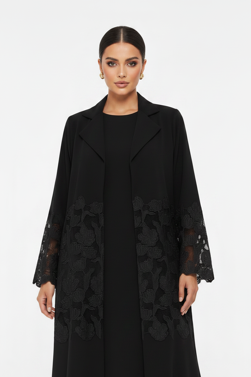 C 2608 Black Dantel Abaya