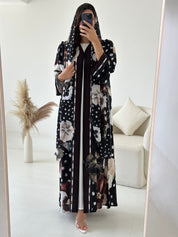 C 2613 Black Polka Floral Printed Abaya
