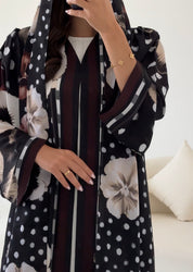 C 2613 Black Polka Floral Printed Abaya
