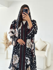 C 2613 Black Polka Floral Printed Abaya