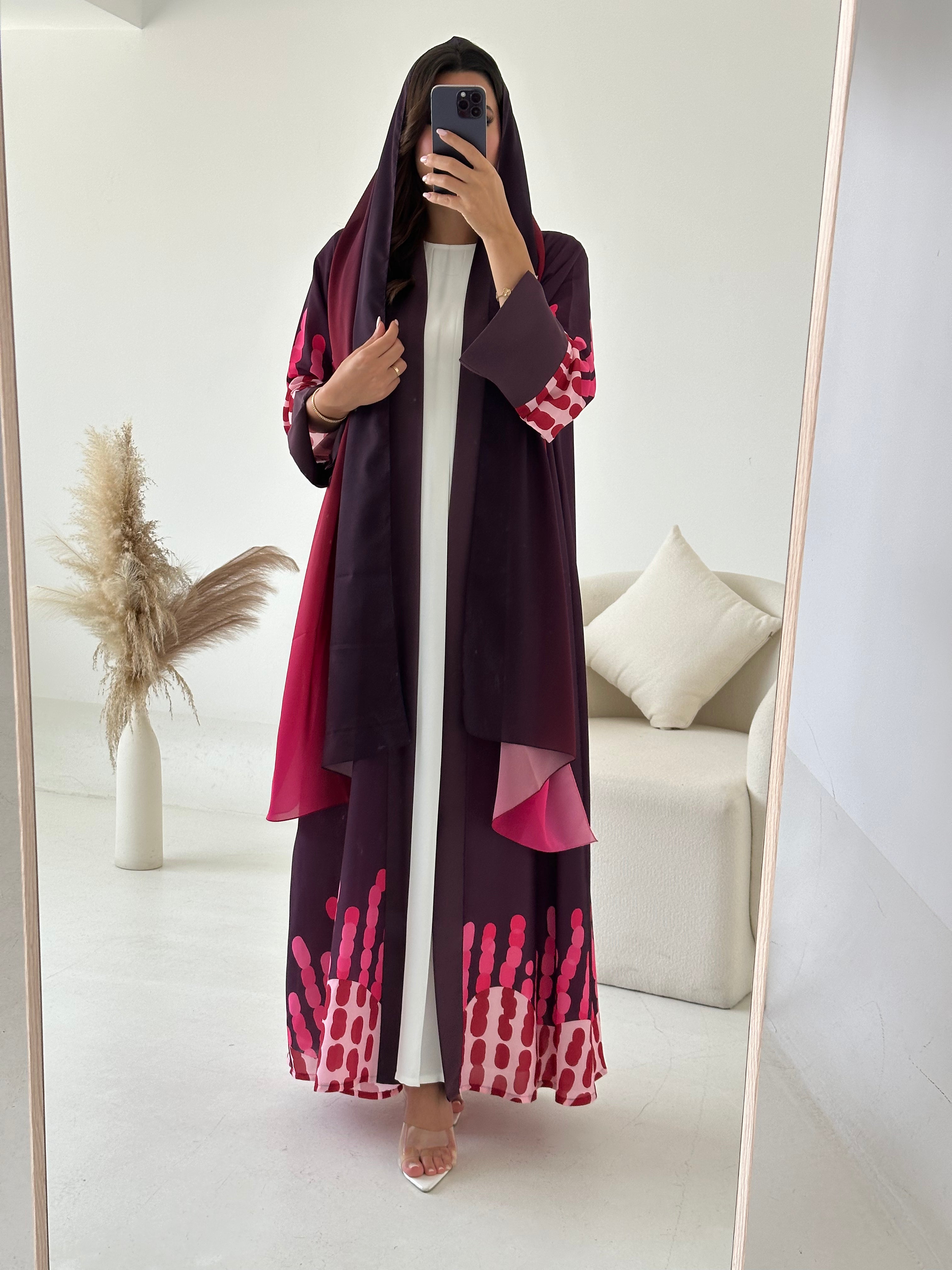C 2614 Rose Crimson Printed Abaya