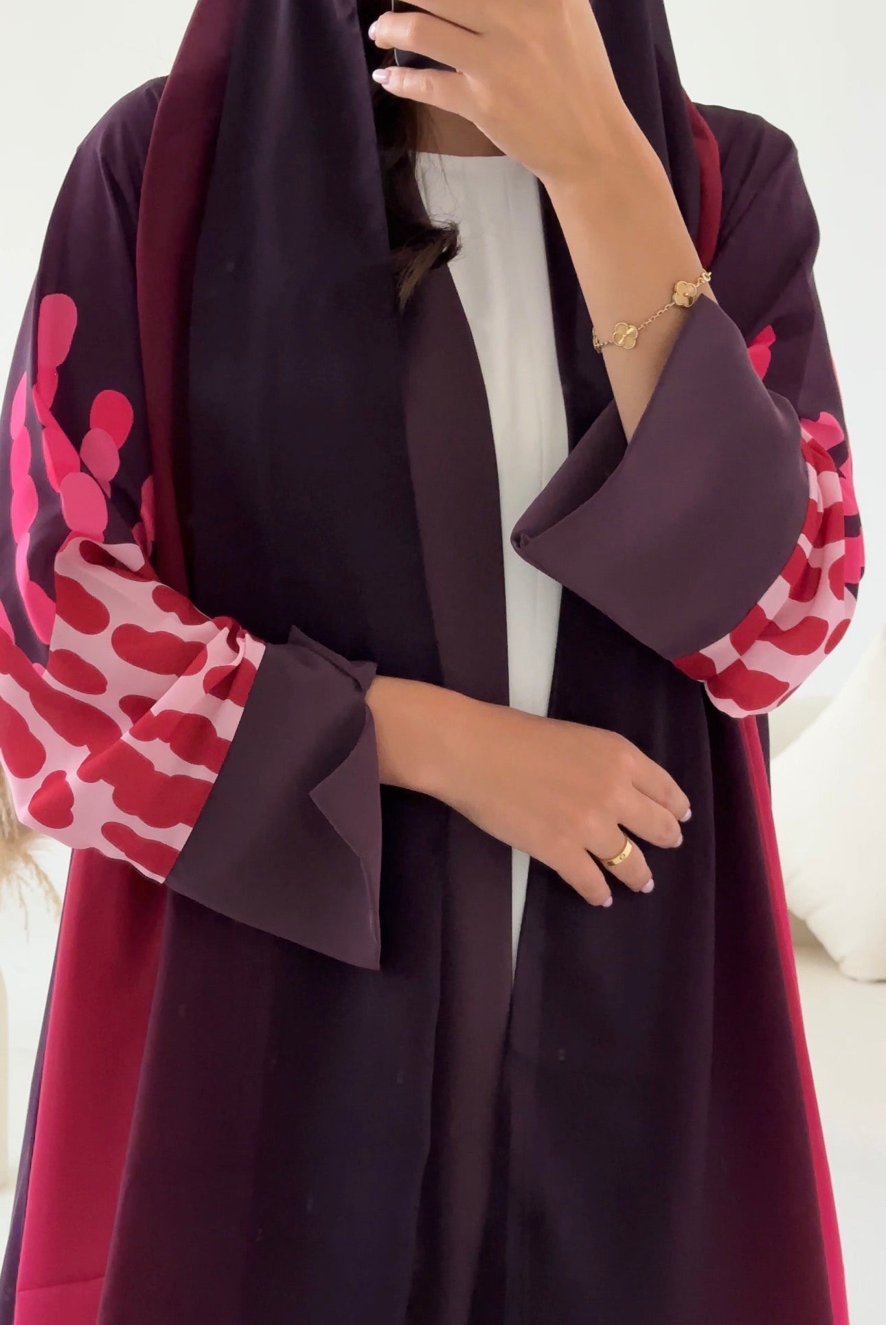 C 2614 Rose Crimson Printed Abaya