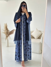 C 2615 Indigo Blue Polka Printed Abaya