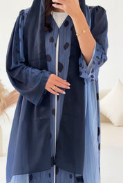 C 2615 Indigo Blue Polka Printed Abaya