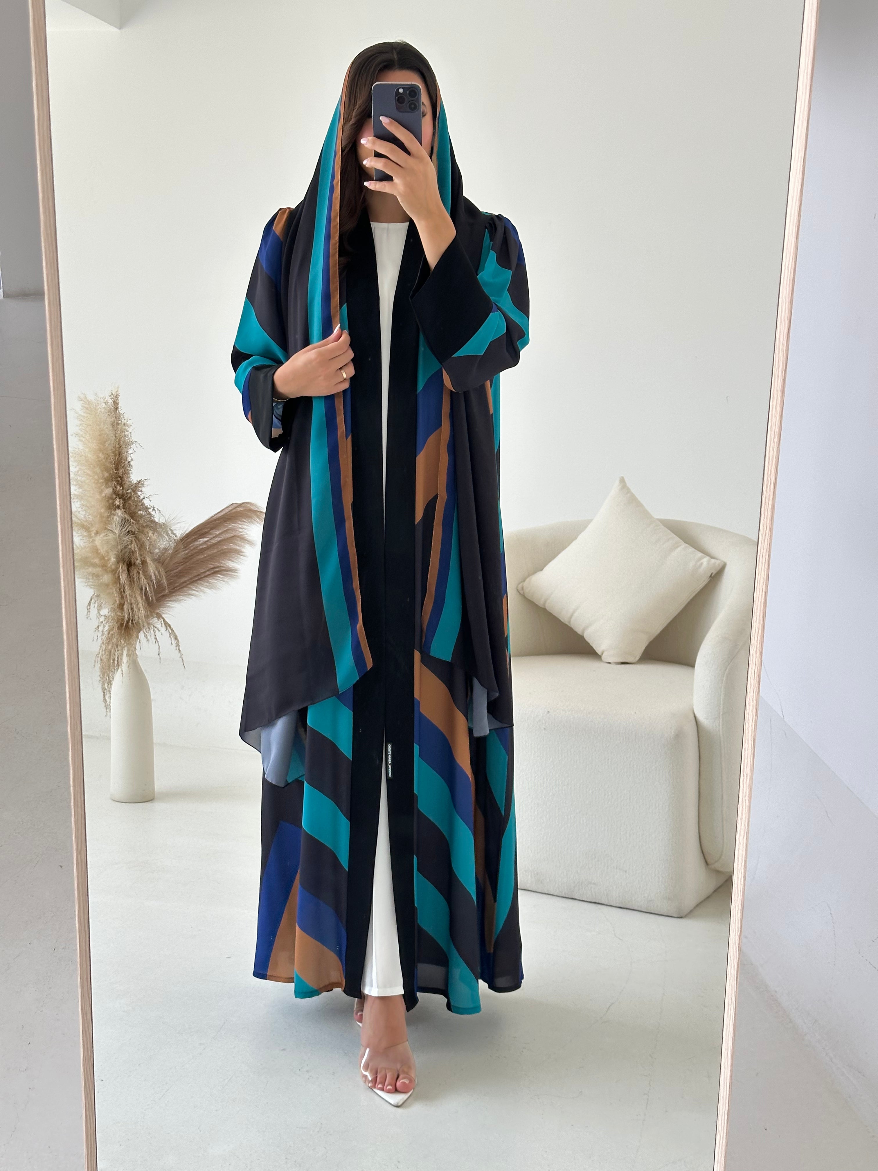 C 2617 Raspberry Striped Printed Abaya