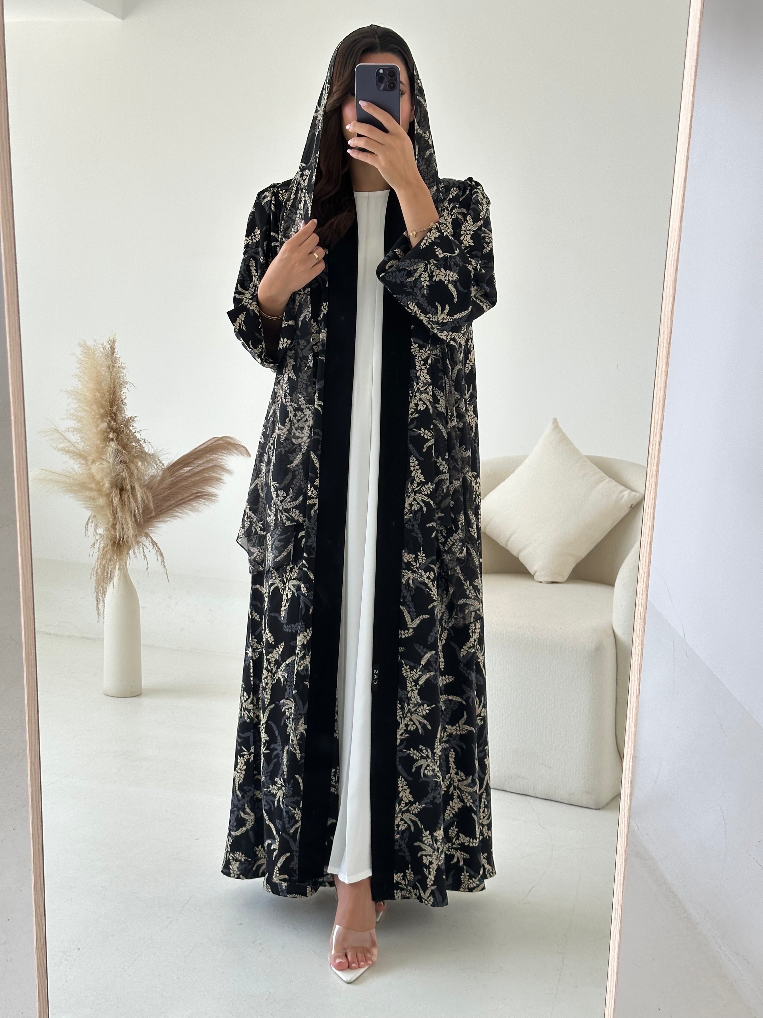 C 2618 Teal Polka Dot Printed Abaya
