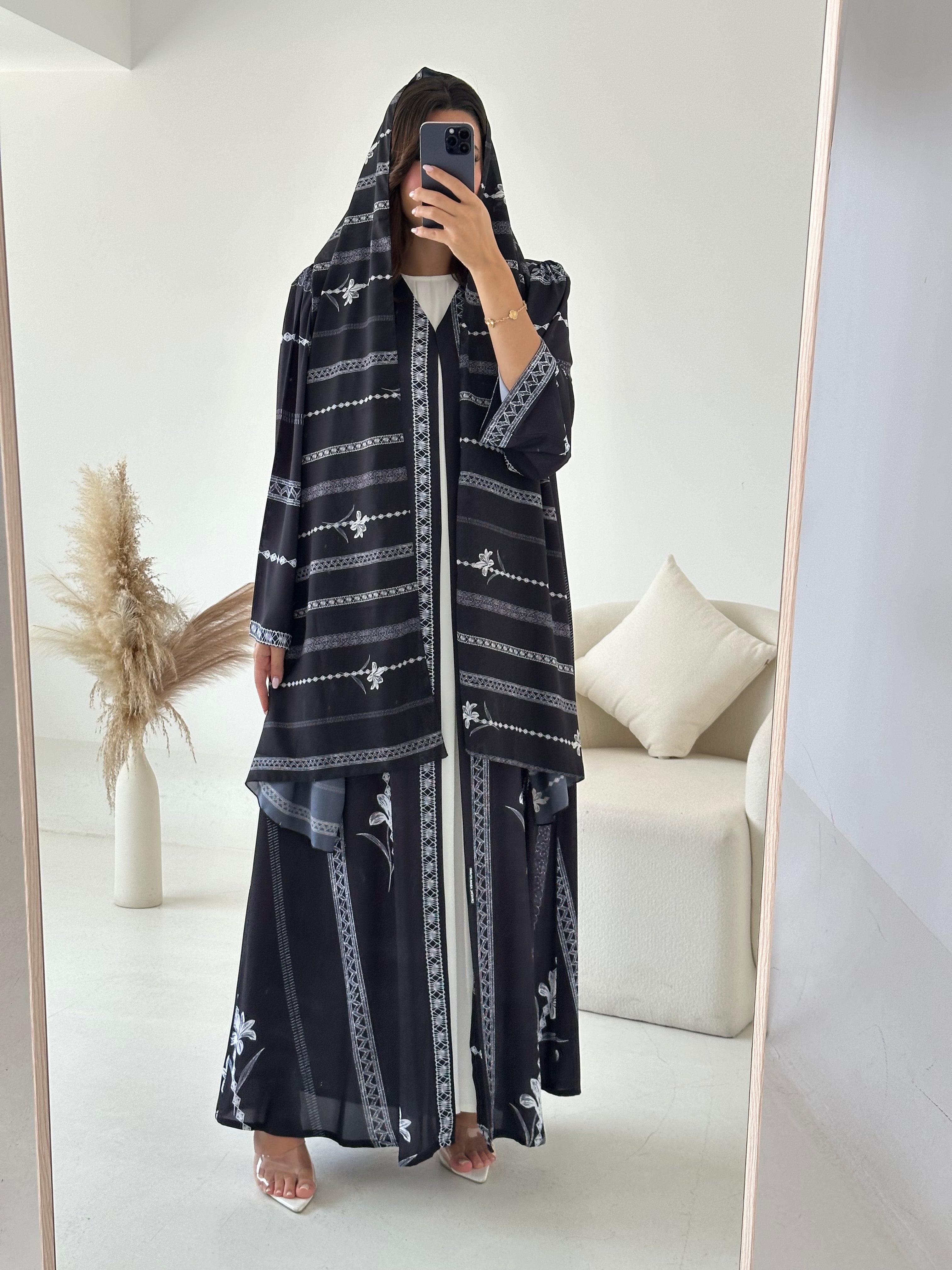 C 2619 Dark Cyan Printed Abaya