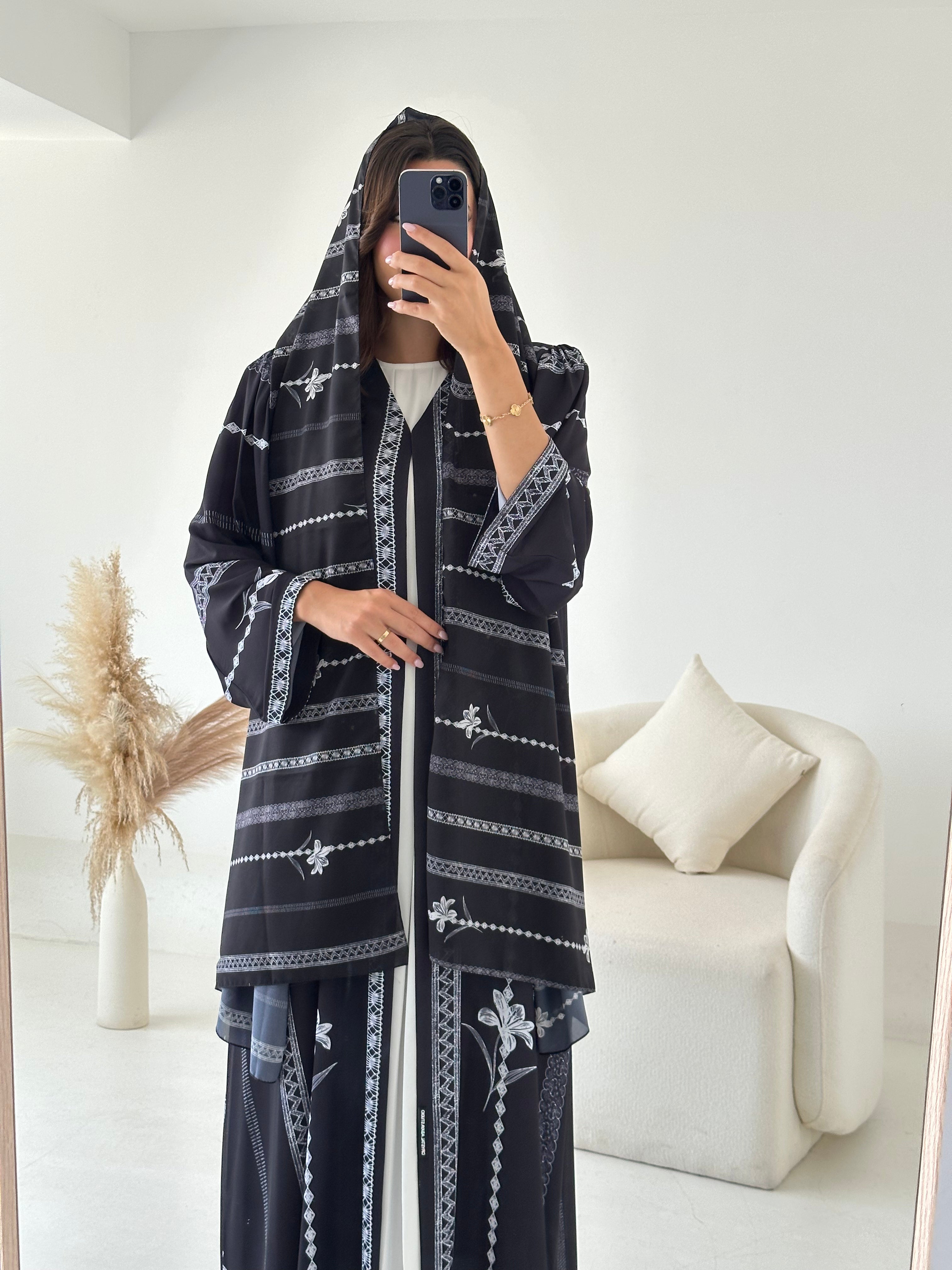 C 2619 Dark Cyan Printed Abaya