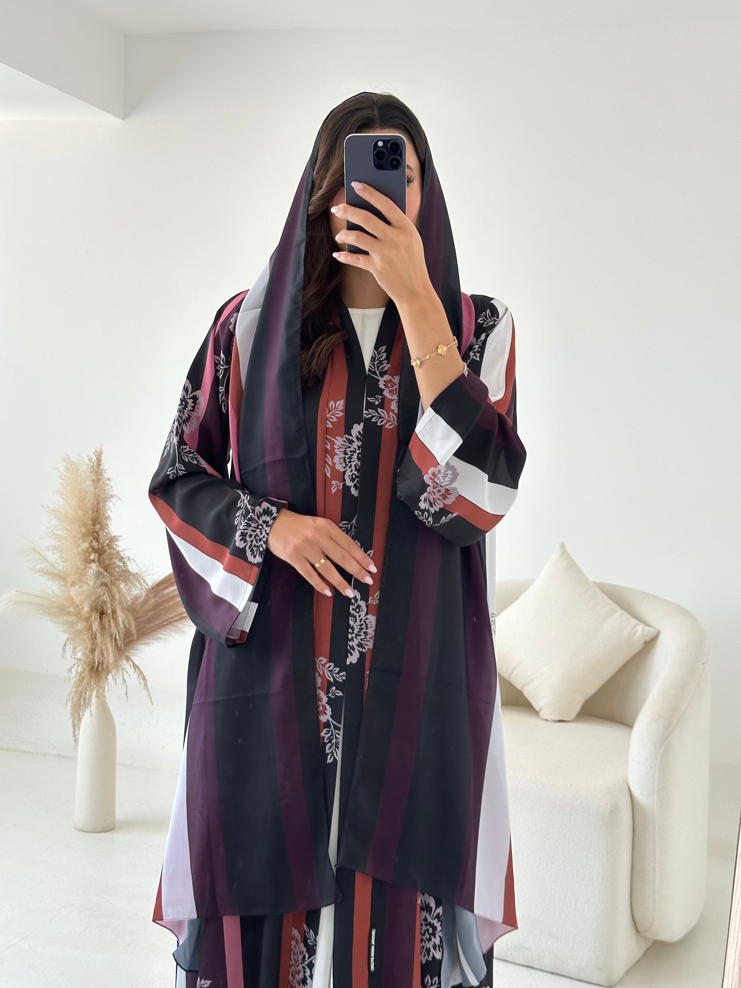 C 2620 Black Fern Printed Abaya