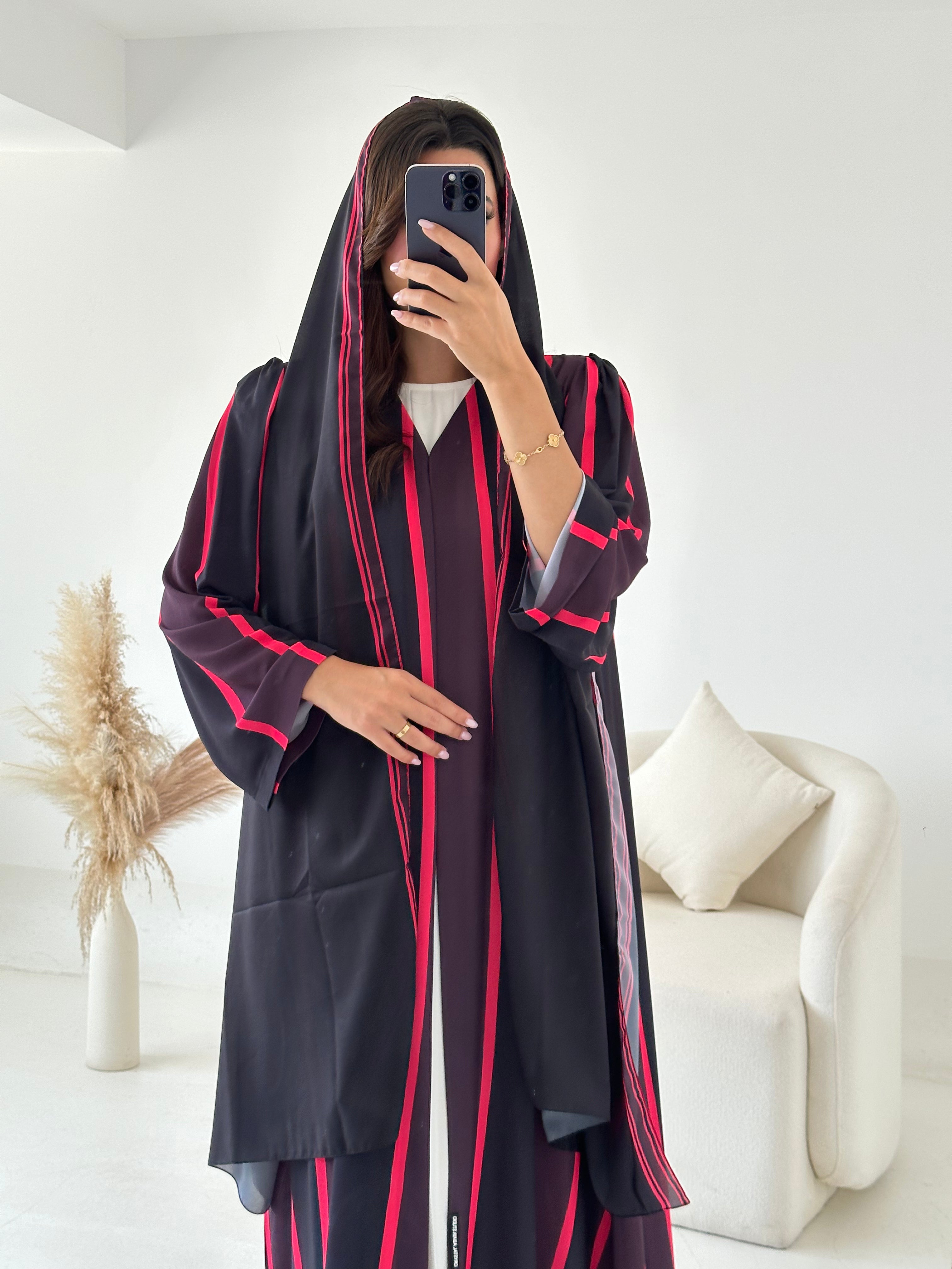 C 2623 Black Green Printed Abaya