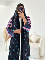 C 2624 Black White Printed Abaya