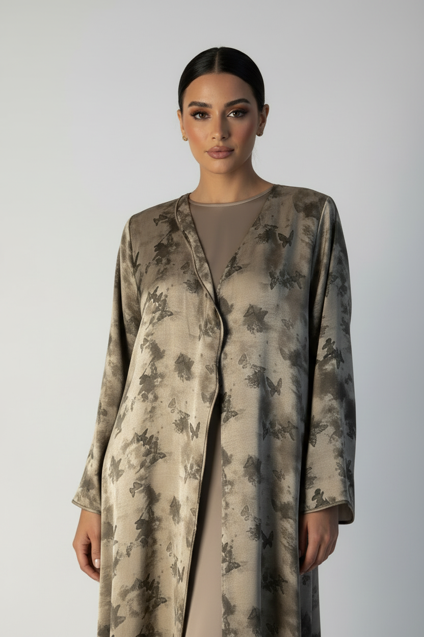 C 2625-02 Beige Butterfly Abaya
