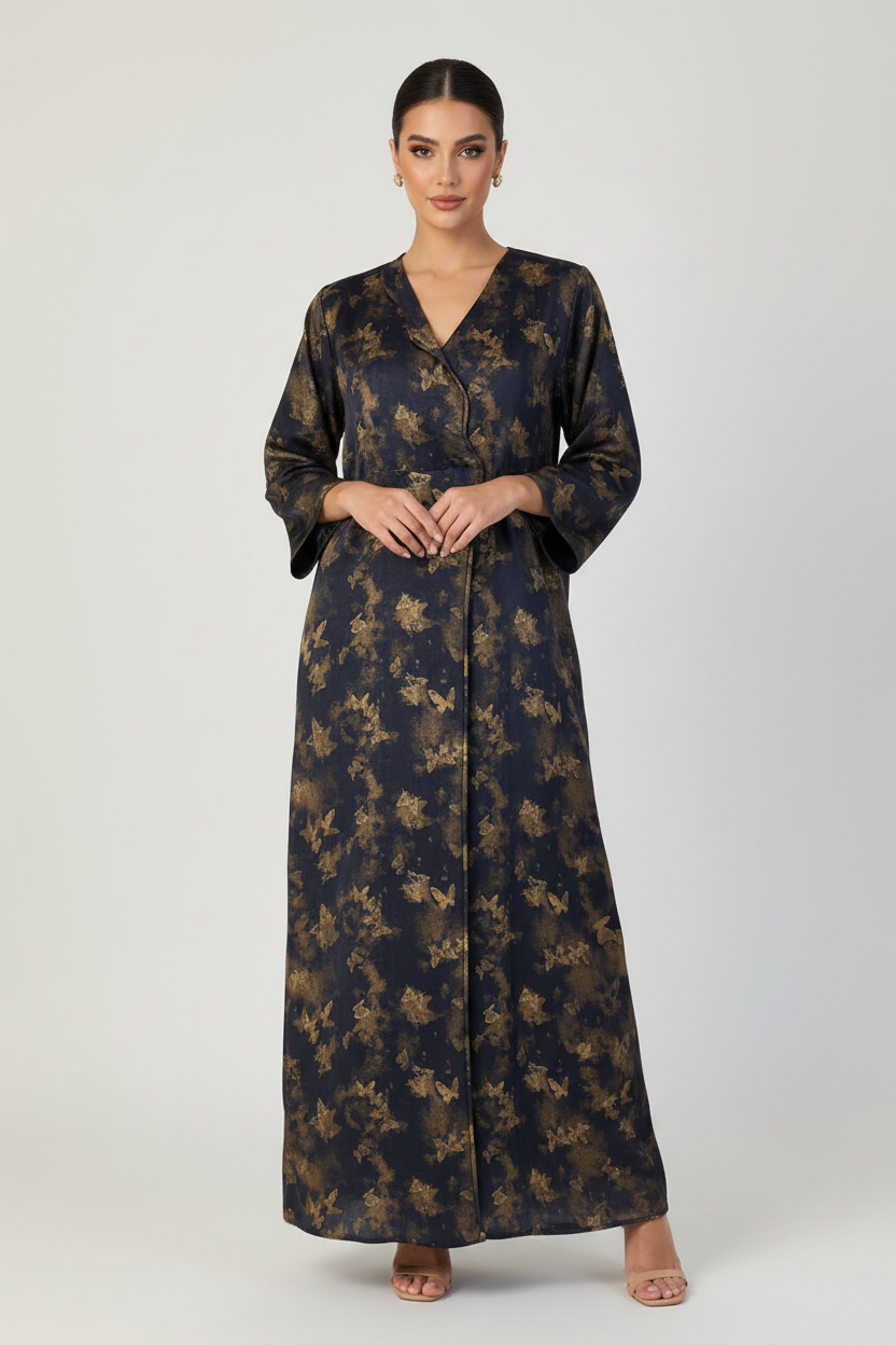 C 2625-03 Navy Gold Butterfly Abaya