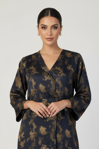 C 2625-03 Navy Gold Butterfly Abaya - XS / 50