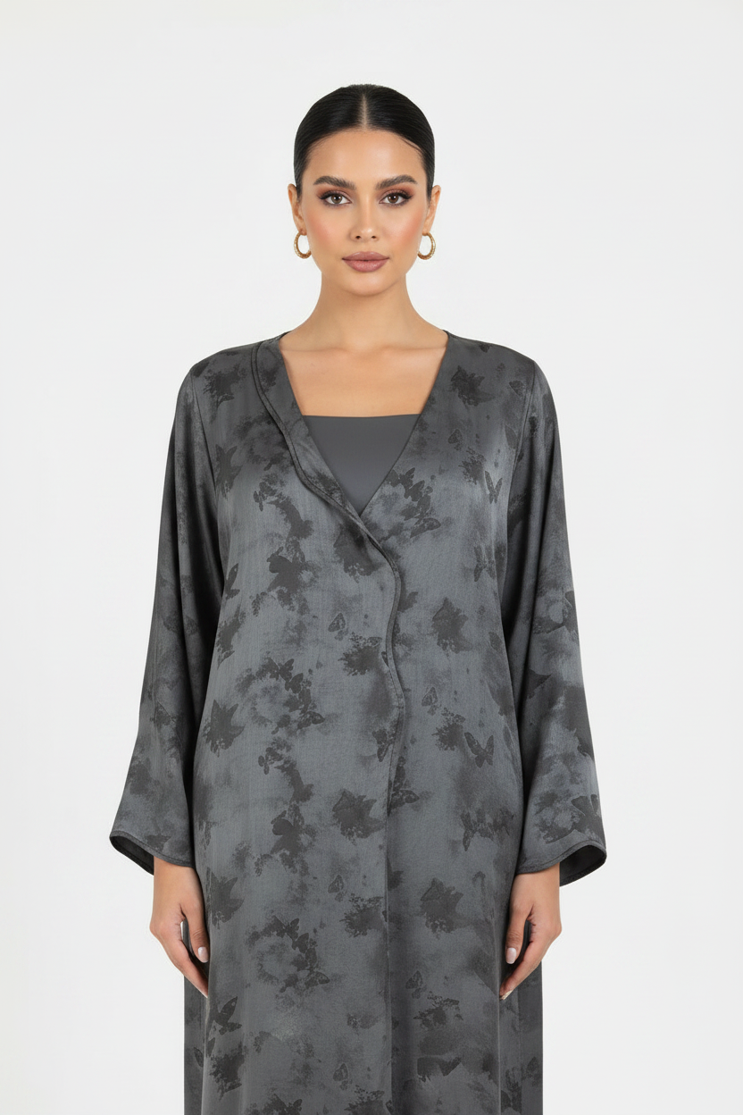 C 2625-04 Black Silver Butterfly Abaya