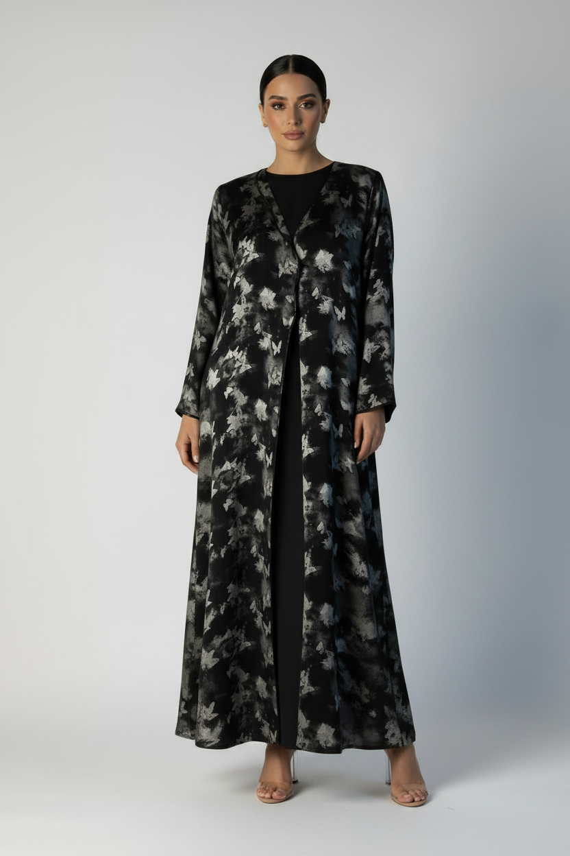 C 2625-05 Black Grey Butterfly Abaya
