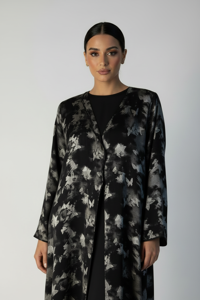 C 2625-05 Black Grey Butterfly Abaya