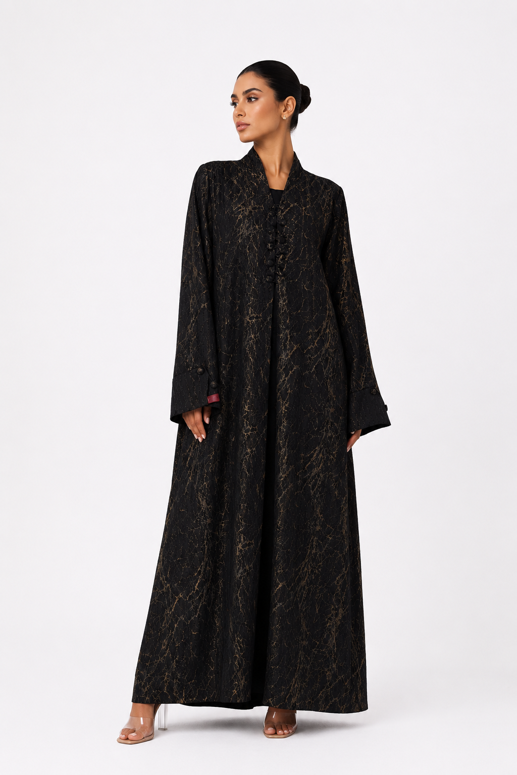 C 2627-01 Black Gold Patterned Abaya