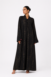 C 2627-01 Black Gold Patterned Abaya