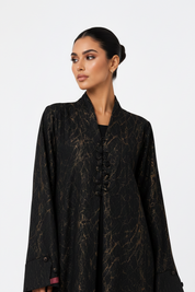 C 2627-01 Black Gold Patterned Abaya
