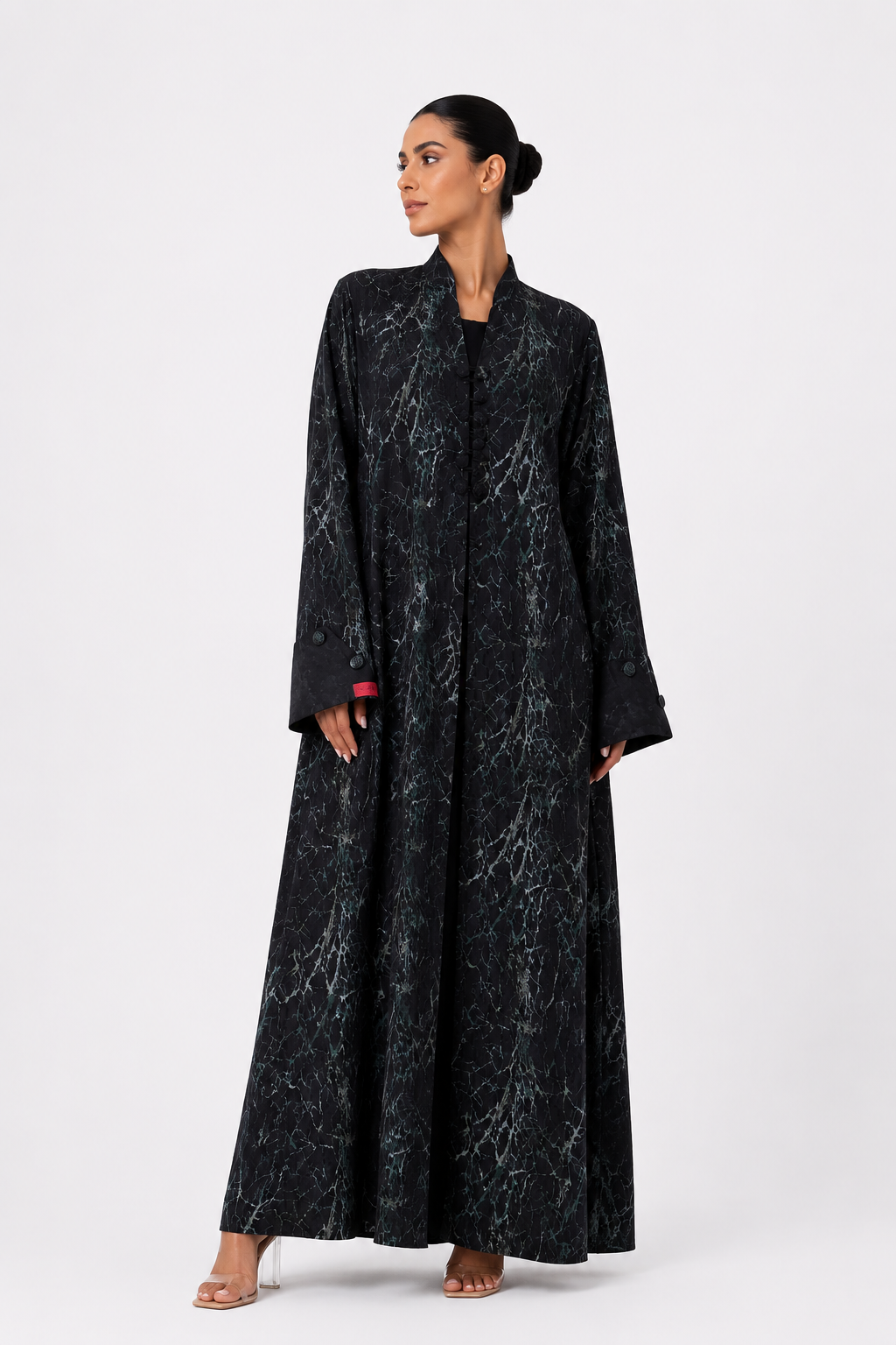 C 2627-03 Black Teal Patterned Abaya